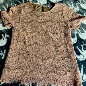 Dusty rose pink lace shirt XS